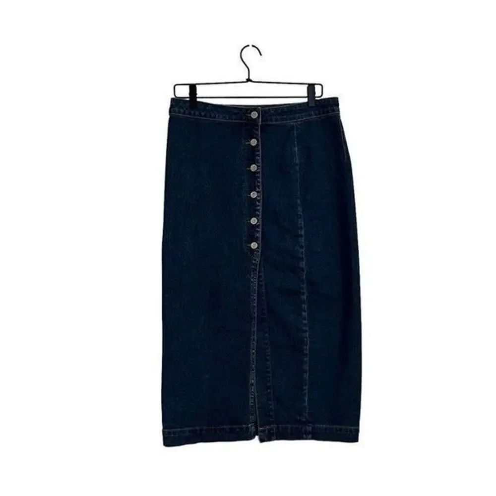 Rare Free People Button-Up Denim Midi Skirt – Medium‎ Wash, Size 8